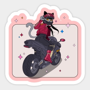 Biker cat girl Sticker